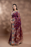 Garnet Khaddi Georgette Saree With Unstitched Blouse