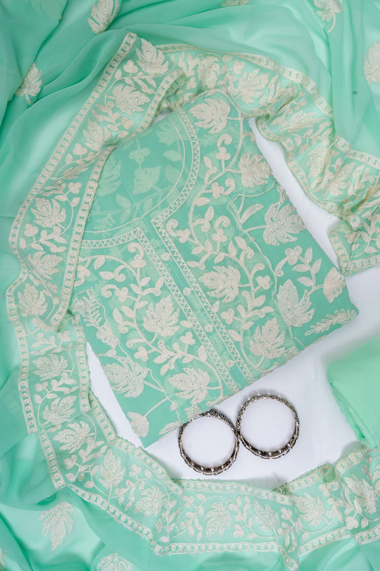 Sea Green Georgette Unstitched Salwar Suit With Georgette Dupatta