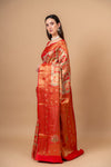 Grace Redefined Red Banarasi Saree With Square-Shaped Jaal And Zari Border With Unstitched Blouse