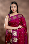 Garnet Banarasi Silk Saree With Unstitched Blouse