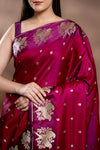 Garnet Banarasi Silk Saree With Unstitched Blouse