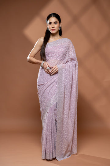 Mauve Georgette Saree With Unstitched Blouse