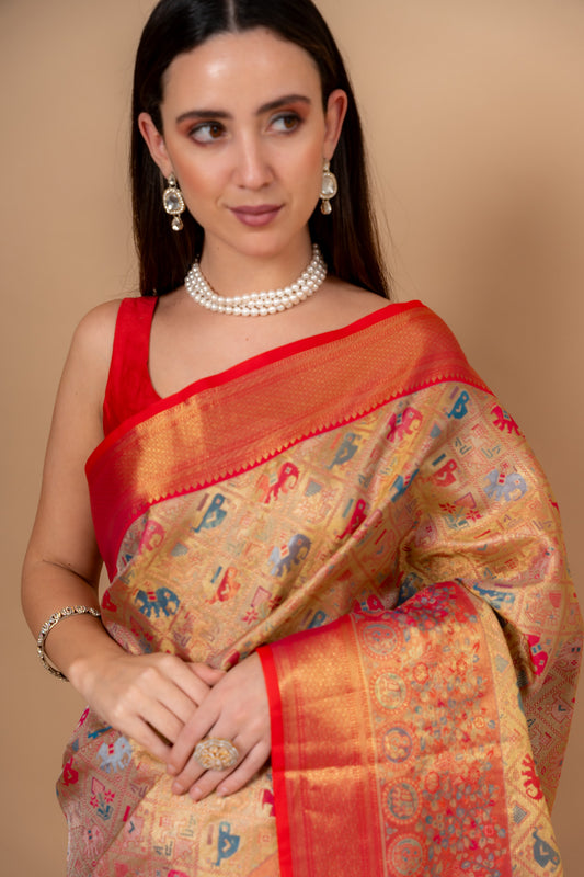 Timeless Beauty Tussar Banarasi Silk Saree And Woven Zari Border With Unstitched Blouse