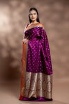 Magenta Banarasi Silk Saree With Unstitched Blouse