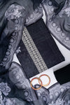 Black Cotton Unstitched Salwar Suit With Cotton Dupatta