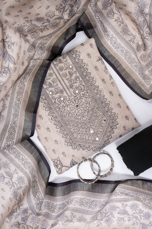 Tussar Black Cotton Unstitched Salwar Suit With Cotton Dupatta