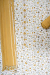 Off White Mango Gold Cotton Unstitched Salwar Suit With Chiffon Dupatta