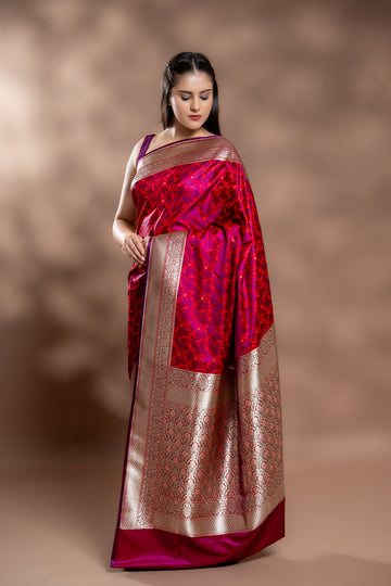 Rani Banarasi Silk Saree With Unstitched Blouse