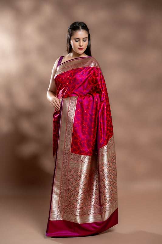Rani Banarasi Silk Saree With Unstitched Blouse