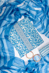 Sky Blue Cotton Unstitched Salwar Suit With Cotton Dupatta