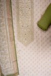 Tussar Pista Cotton Unstitched Salwar Suit With Cotton Dupatta