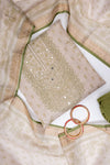 Tussar Pista Cotton Unstitched Salwar Suit With Cotton Dupatta