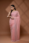 Peach Georgette Saree With Unstitched Blouse