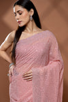 Peach Georgette Saree With Unstitched Blouse