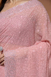 Peach Georgette Saree With Unstitched Blouse
