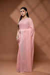 Peach Georgette Saree With Unstitched Blouse