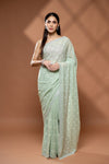 Pista Georgette Saree With Unstitched Blouse