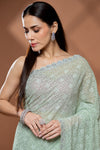 Pista Georgette Saree With Unstitched Blouse