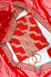 Red Georgette Unstitched Salwar Suit With Georgette Dupatta