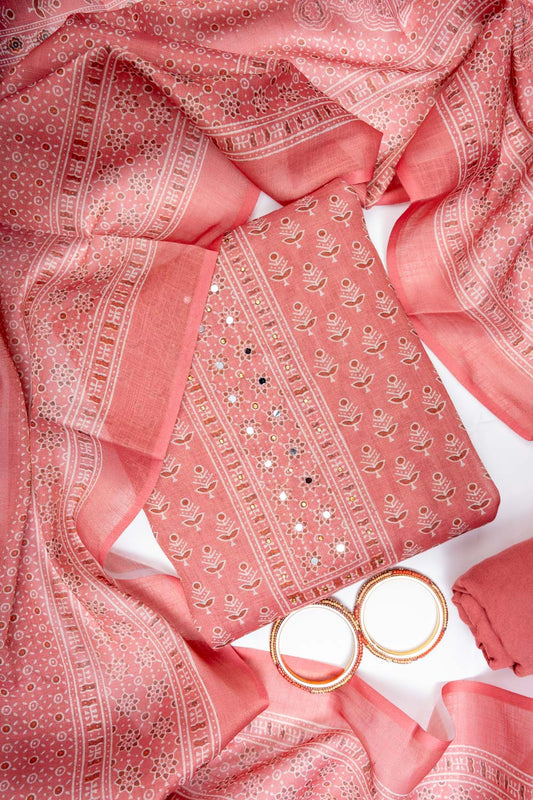 Gajari Cotton Unstitched Salwar Suit With Cotton Dupatta