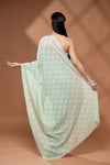 Pista Georgette Saree With Unstitched Blouse