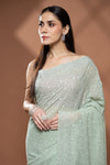 Pista Georgette Saree With Unstitched Blouse