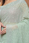 Pista Georgette Saree With Unstitched Blouse