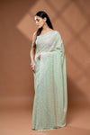 Pista Georgette Saree With Unstitched Blouse