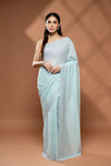 Sky Blue Georgette Saree With Unstitched Blouse