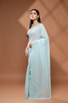 Sky Blue Georgette Saree With Unstitched Blouse