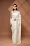 Off White Georgette Saree With Unstitched Blouse