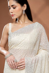 Off White Georgette Saree With Unstitched Blouse