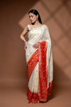 Off White Maroon Cotton Embroidered Saree With Unstitched Blouse