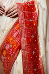 Off White Maroon Cotton Embroidered Saree With Unstitched Blouse