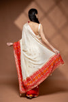Off White Maroon Cotton Embroidered Saree With Unstitched Blouse