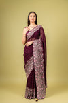 Regal And Radiant Garnet Organza Floral Saree With Unstitched Blouse