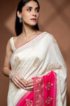 Off White Rani Cotton Embroidered Saree With Unstitched Blouse