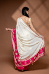 Off White Rani Cotton Embroidered Saree With Unstitched Blouse