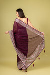 Regal And Radiant Garnet Organza Floral Saree With Unstitched Blouse