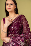 Regal And Radiant Garnet Georgette Floral Saree With Unstitched Blouse