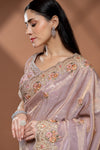 Onion Organza Embroidered Saree With Unstitched Blouse