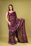 Regal And Radiant Garnet Georgette Floral Saree With Unstitched Blouse
