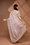 Onion Organza Embroidered Saree With Unstitched Blouse