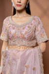 Onion Organza Embroidered Saree With Unstitched Blouse