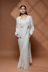 Grey Lycra Embroidered Saree With Unstitched Blouse