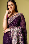 Deep Hues Wine Organza Saree With Unstitched Blouse