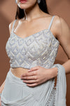 Grey Lycra Embroidered Saree With Unstitched Blouse