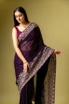 Deep Hues Wine Organza Saree With Unstitched Blouse