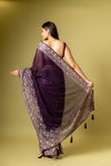 Deep Hues Wine Organza Saree With Unstitched Blouse