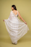 Effortlessly Beautiful Off White Organza Jaal Print Saree With Unstitched Blouse